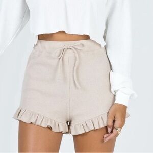Princess Polly Wild Dreams Waffle Knit Ruffle Shorts Beige / Tan Size 4 - NWOT